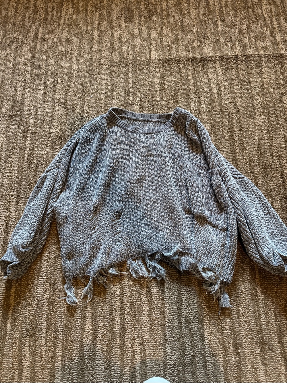 Gray Distressed Women's Crewneck Sweater